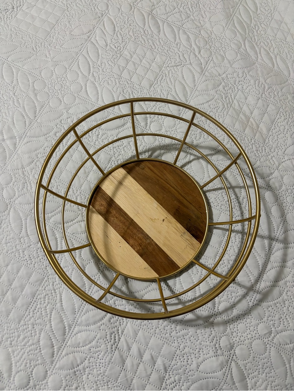 Gold Metal and Natural Wood Wall Basket - Decorative Home Wall Decor